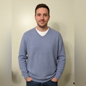 Lands' End Men's Speckled Sky Blue V-Neck 100% Cashmere Sweater Size XXL